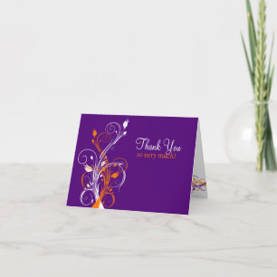 Cartão de Agradecimento Floral Laranja Roxo Branco