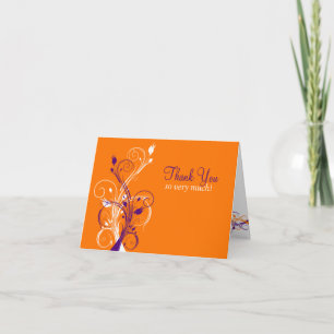 Cartão de Agradecimento Floral Laranja Roxo Branco