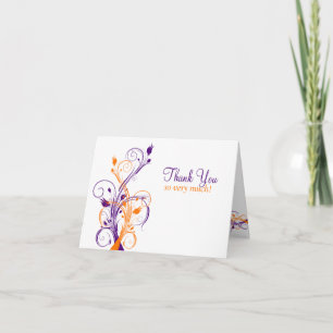 Cartão de Agradecimento Floral Laranja Roxo Branco