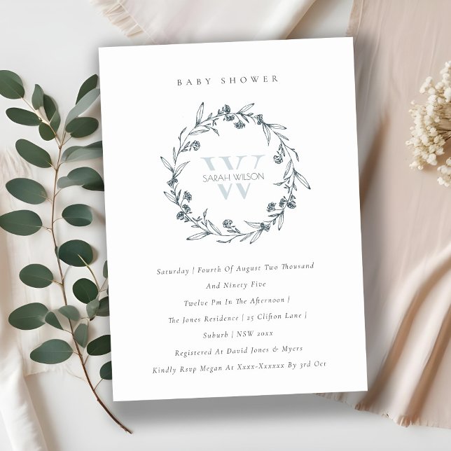 Cartão De Agradecimento Floral Laurel Wreath Monographic Chá de fraldas In (Criador carregado)