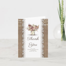 Cartão De Agradecimento Floral Mason Jar Rustic Burlap Wedding Thank You