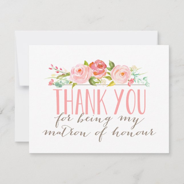 Cartão De Agradecimento Floral Matron Of Honra Obrigado (Frente)