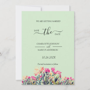 Cartão De Agradecimento Floral Mint Green - Salvar a placa de data