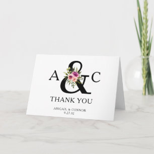 Cartão De Agradecimento Floral Moderno E Comercial Plum Pink Peach & Preto