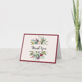 Cartão De Agradecimento Floral Moderno em Aquarela com Flor de Bordô e Fol
