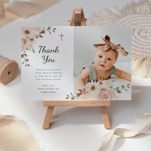 Cartão De Agradecimento Floral Neutro de Aquarela Foto Baptism