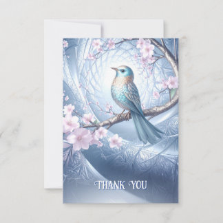 Cartão de Agradecimento Floral Pássaro Azul