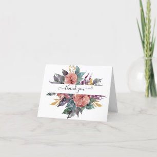 Cartão De Agradecimento Floral personalizado com aguarela rosa e roxo th