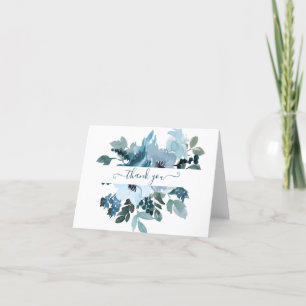 Cartão De Agradecimento Floral personalizado em aquarela azul e turquesa t