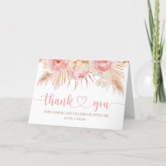 Cartão De Agradecimento Floral pink Boho Pampas Thank you card