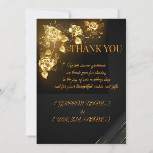Cartão de Agradecimento Floral Preto e Dourado Ele