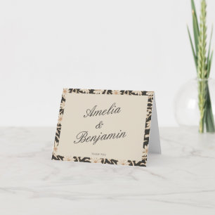 Cartão De Agradecimento Floral Preto Marfim Casamento Personalizado Moody