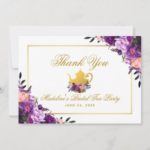Cartão De Agradecimento Floral Puro Dourado Obrigado Bridal Tea Party P