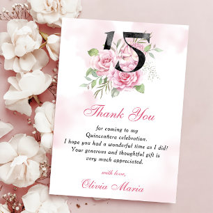 Cartão de agradecimento floral Quinceanera de 15 a
