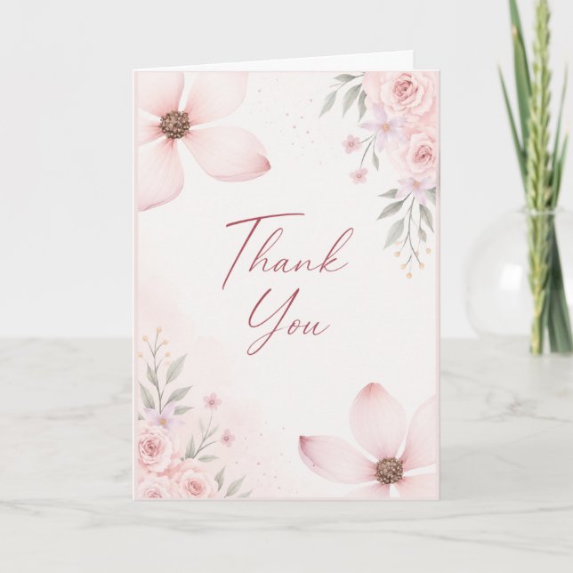 Cartão de Agradecimento Floral Rosa (Frente)