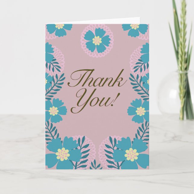 Cartão de Agradecimento Floral Rosa Azul  (Frente)