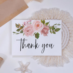 Cartão de Agradecimento Floral Rosa Bege Elegante
