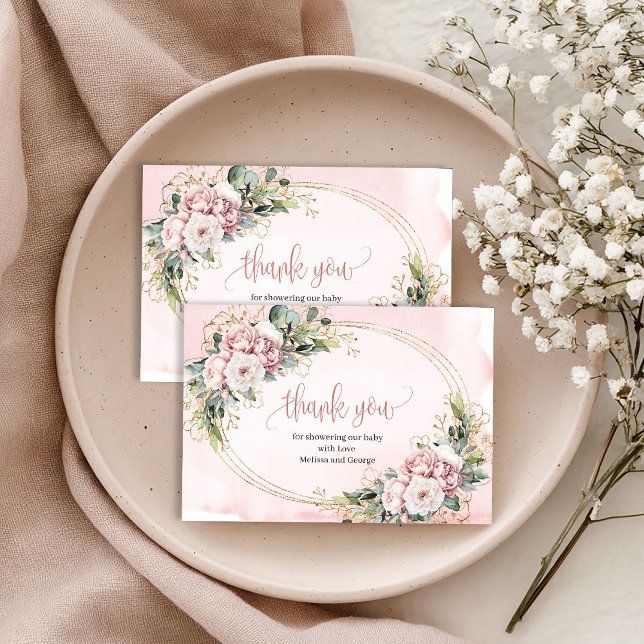 Cartão de Agradecimento Floral Rosa Doce com Eucal (Sweet Blush Pink Floral Eucalyptus Thank You Card)