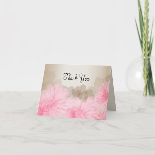 Cartão de Agradecimento Floral Rosa e Prata (Frente)