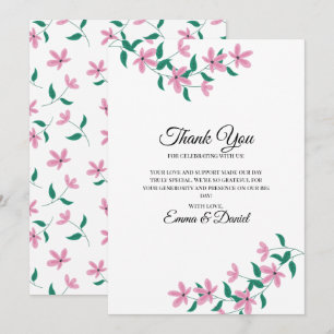 Cartão De Agradecimento Floral Rosa Elegante