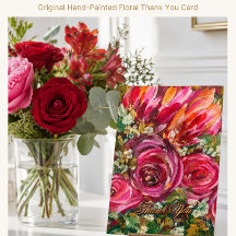 Cartão de Agradecimento Floral Rosa Pintado à Mão
