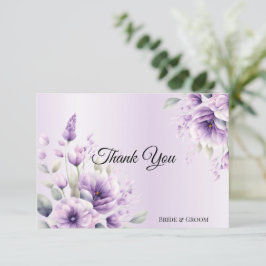 Cartão de Agradecimento Floral Roxo Aquarela