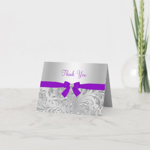 Cartão de Agradecimento Floral Roxo & Laço