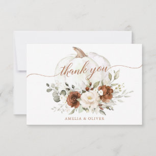 Cartão De Agradecimento Floral Rust Cream Pumpkin Casamento outono Obrigad
