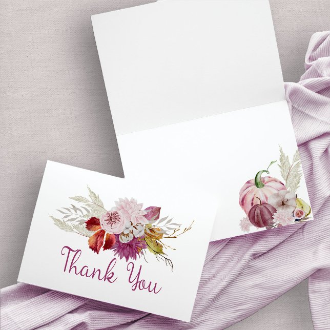 Cartão De Agradecimento Floral Rústico e Conjunto de Abóboras Rosa (Rustic Pumpkin Thank You card)