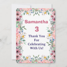 Cartão de Agradecimento Floral Samantha, 3º Aniver