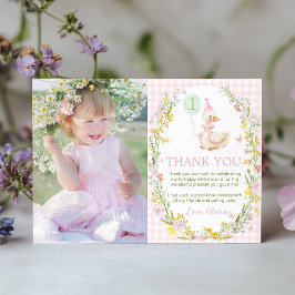 Cartão De Agradecimento Floral Silly Goose Cute Pink Girl Birthday Photo