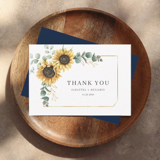 Cartão De Agradecimento Floral Sunflower Eucalyptus Wedding (Floral Sunflower Greenery Wedding Thank You Card)