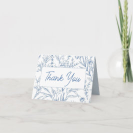 Cartão de Agradecimento Floral Toile Azul Elegante