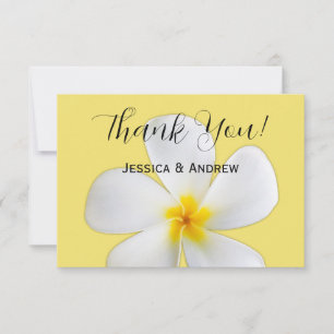 Cartão De Agradecimento Floral Tropical, Plumeria Branca no Amarelo, Casam