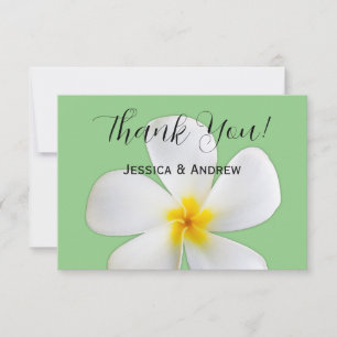 Cartão De Agradecimento Floral Tropical, Plumeria Branca sobre Sage, Casam