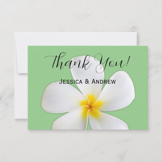 Cartão De Agradecimento Floral Tropical, Plumeria Branca sobre Sage, Casam (Frente)