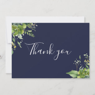 Cartão De Agradecimento Floral Verde Azul Marinho Elegante Roteiro
