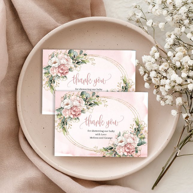 Cartão de Agradecimento Floral Verde Boho Blush Ro (Boho Blush Pink Floral Greenery Thank You Card)