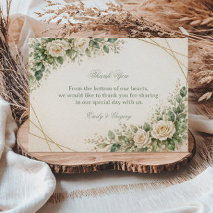 Cartão De Agradecimento Floral Verde Neutro Elegante