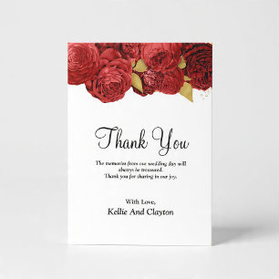 Cartão de Agradecimento Floral Vermelho e Dourado