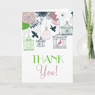 Cartão de Agradecimento Floral Vintage de Pássaros