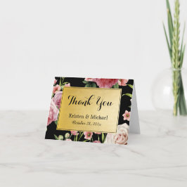 Cartão De Agradecimento Floral Vintage Elegante Preto Dourado Obrigado