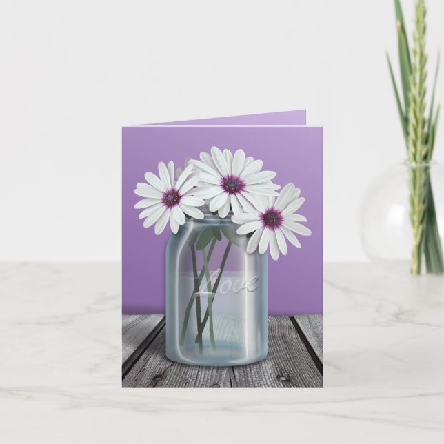 Cartão De Agradecimento Floral White and Purple Daisy Mason Jar cards (Frente)