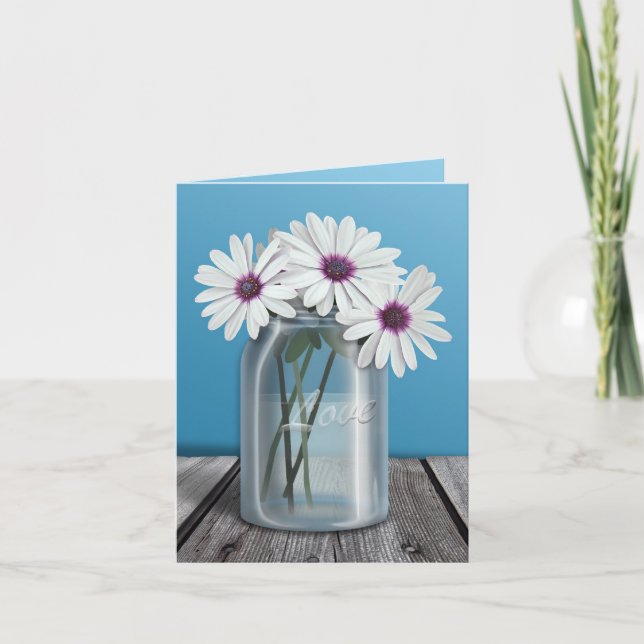 Cartão De Agradecimento Floral White and Purple Daisy Mason Jar cards (Frente)