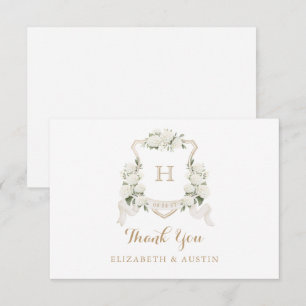 Cartão De Agradecimento Floral White Hydrangea Crest Casamento Monograma