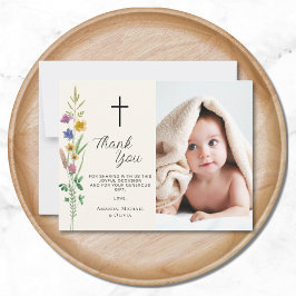 Cartão De Agradecimento Floral Wildflower Photo Baptism
