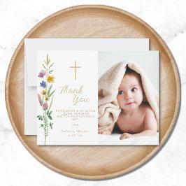 Cartão De Agradecimento Floral Wildflower Photo Baptism