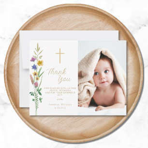 Cartão De Agradecimento Floral Wildflower Photo Baptism