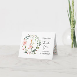 Cartão De Agradecimento Floral Wreath Bridesmaid - letra J