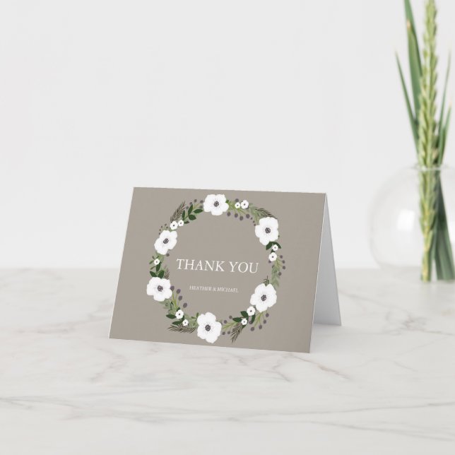 Cartão De Agradecimento Floral Wreath Thank You Notes - taupe (Frente)
